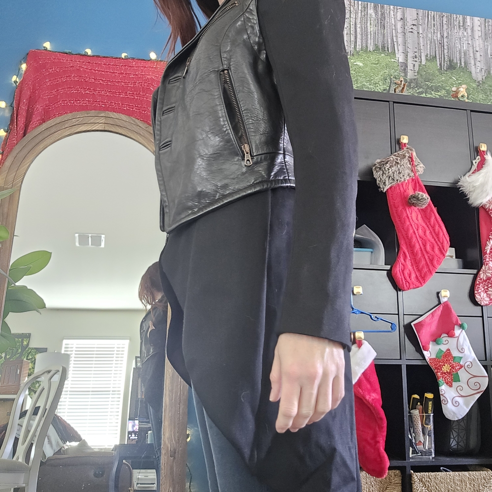 Rag & Bone Black Leather Jacket with Coat Overlay - Picture 5 of 16
